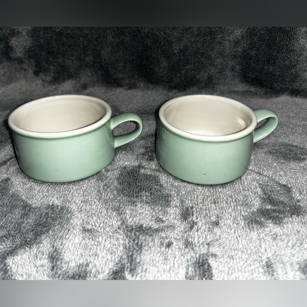 2 Hall Mug Pottery Soup Bowl Mint Green Handle Drinkware Vintage